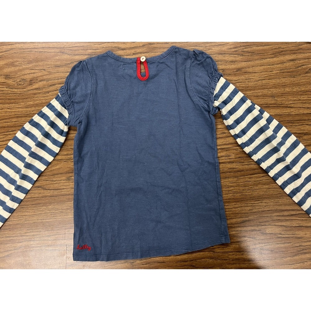 7 Hatley Girls top Star Blue White Stripes Sleeve - Picture 6 of 6